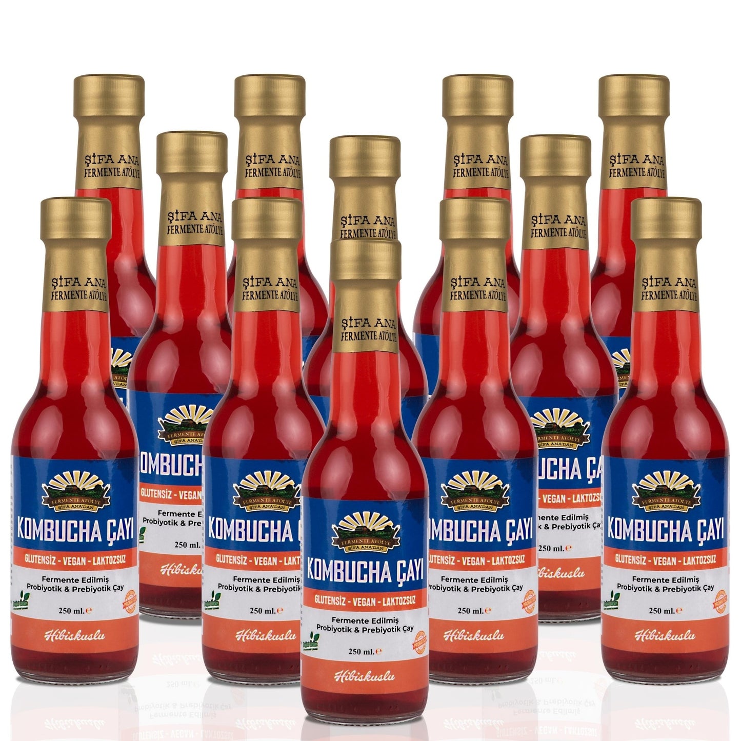 12 Adet Hibiskuslu Kombucha (250ml.) Cam Şişede