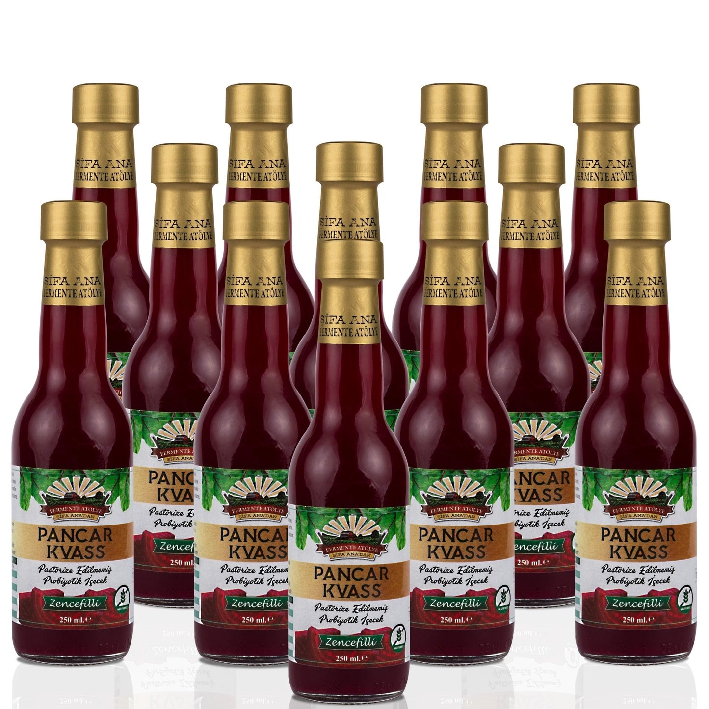 12 Adet Zencefilli Pancar Kvass (250ml.) Cam Şişede