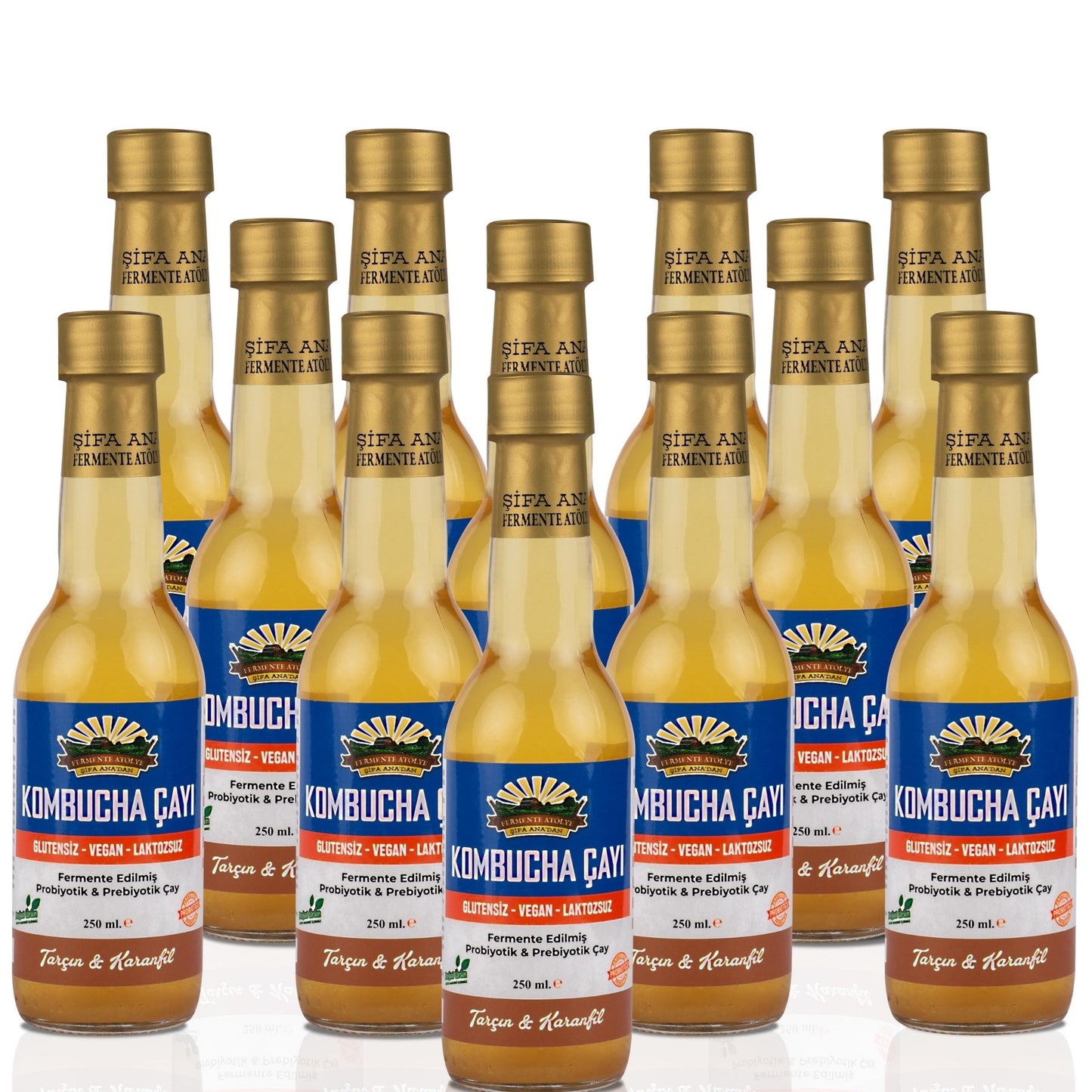 12 Adet Tarçın & Karanfil Kombucha (250ml.) Cam Şişede