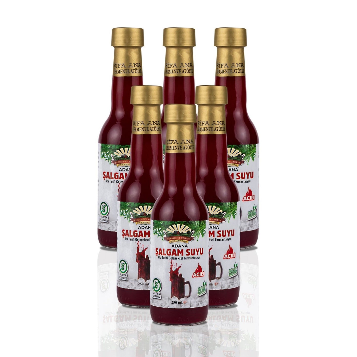 6 Adet Adana Şalgamı (250ml.) Cam Şişede (acılı)