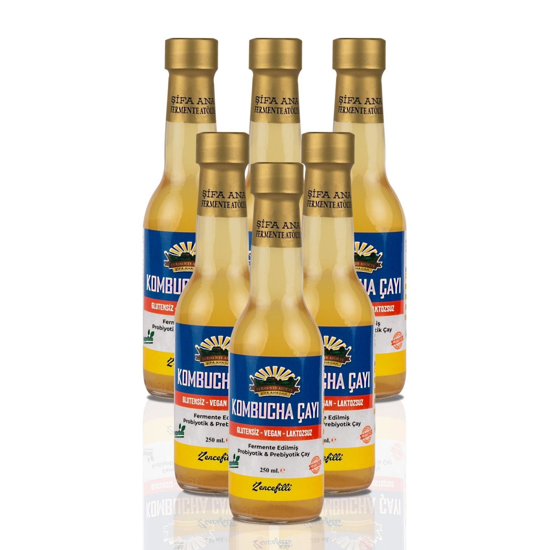 6 Adet Zencefilli Kombucha (250ml.) Cam Şişede