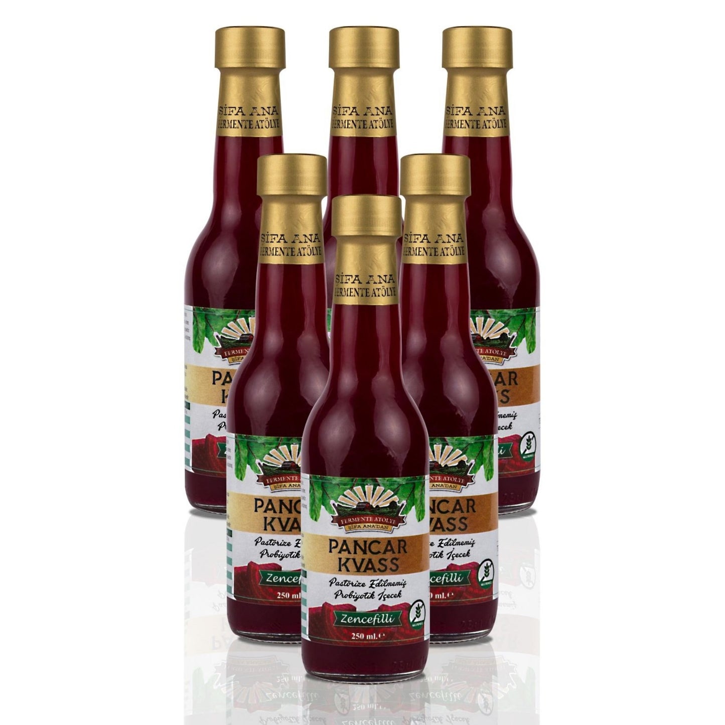 6 Adet Zencefilli Pancar Kvass (250ml.) Cam Şişede