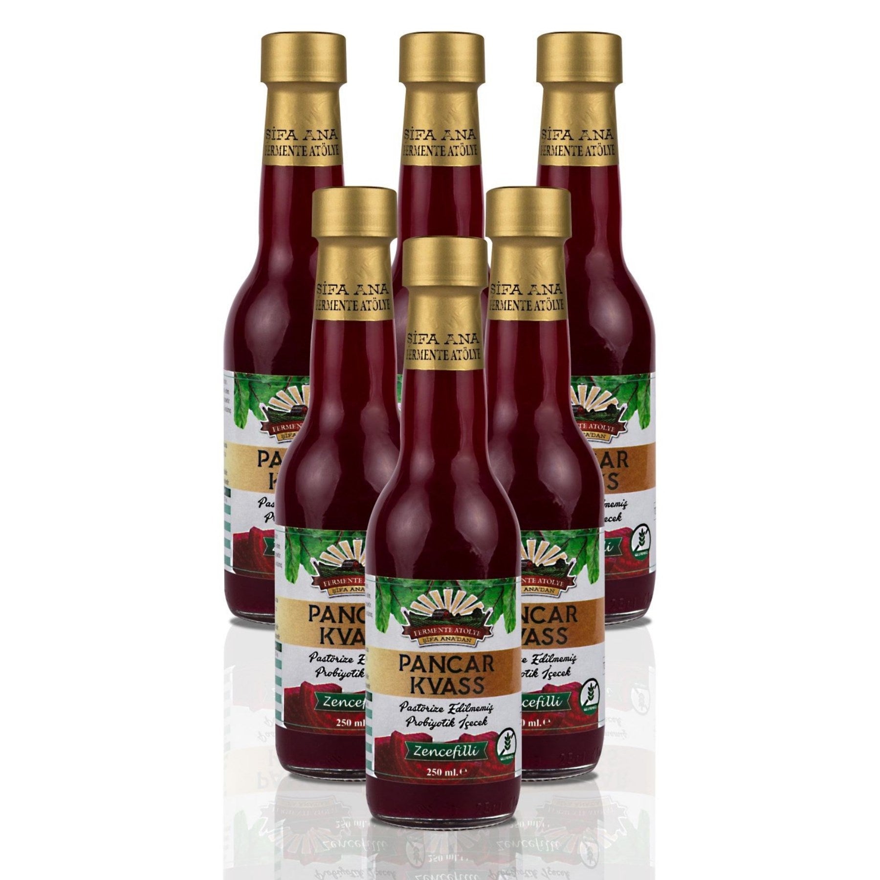 6 Adet Zencefilli Pancar Kvass (250ml.) Cam Şişede