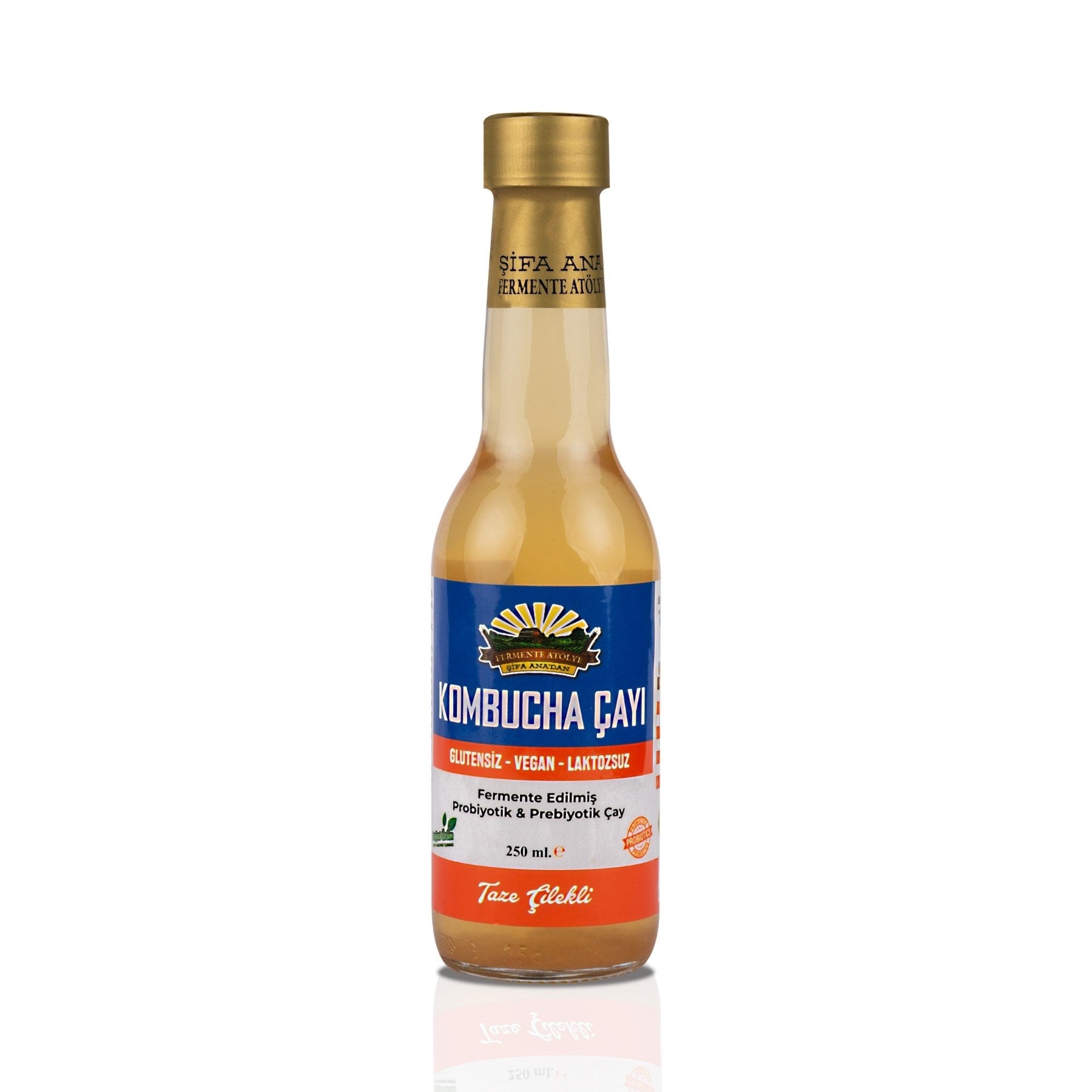 Taze Çilekli Kombucha (250ml.) Cam Şişede
