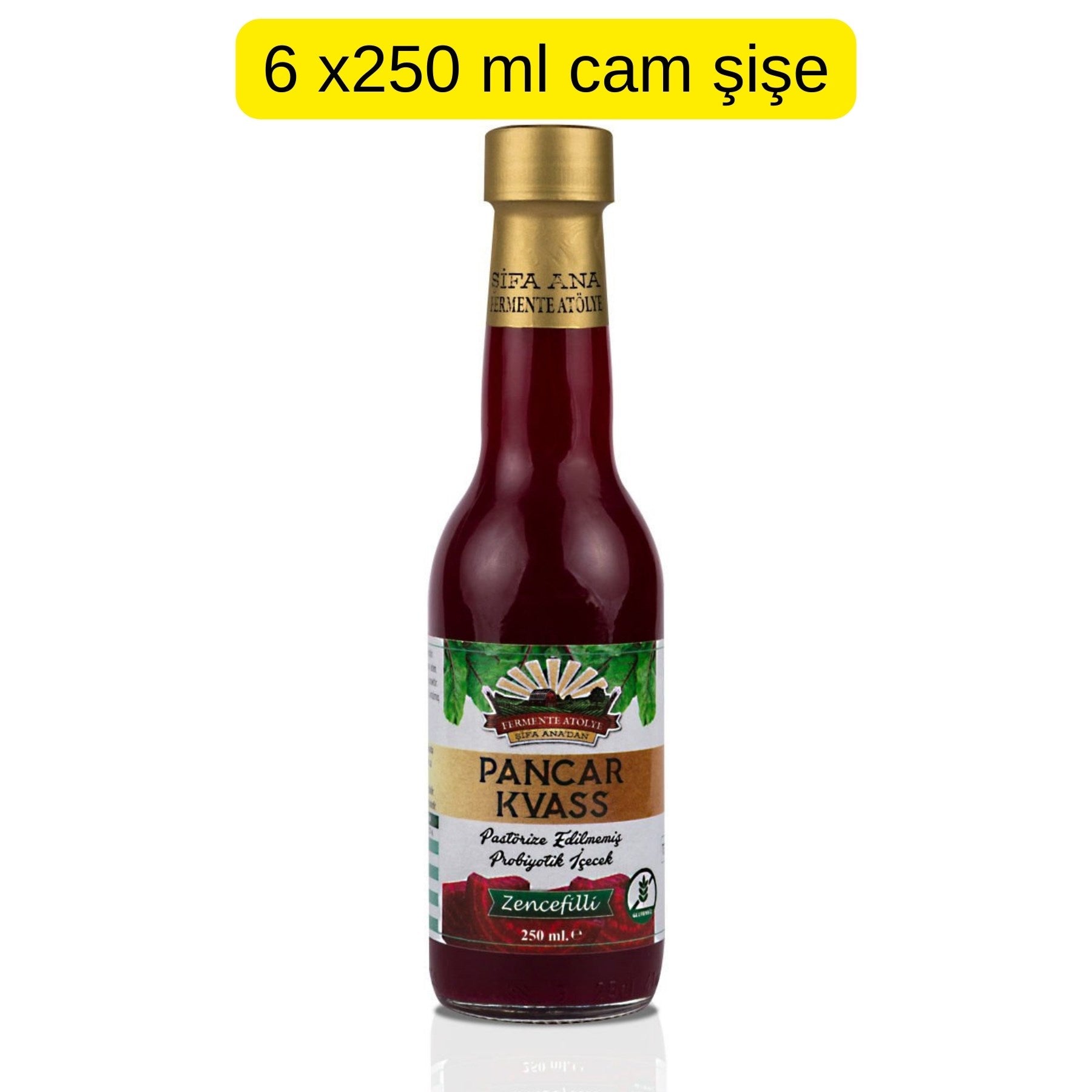 6 Adet Zencefilli Pancar Kvass (250ml.) Cam Şişede