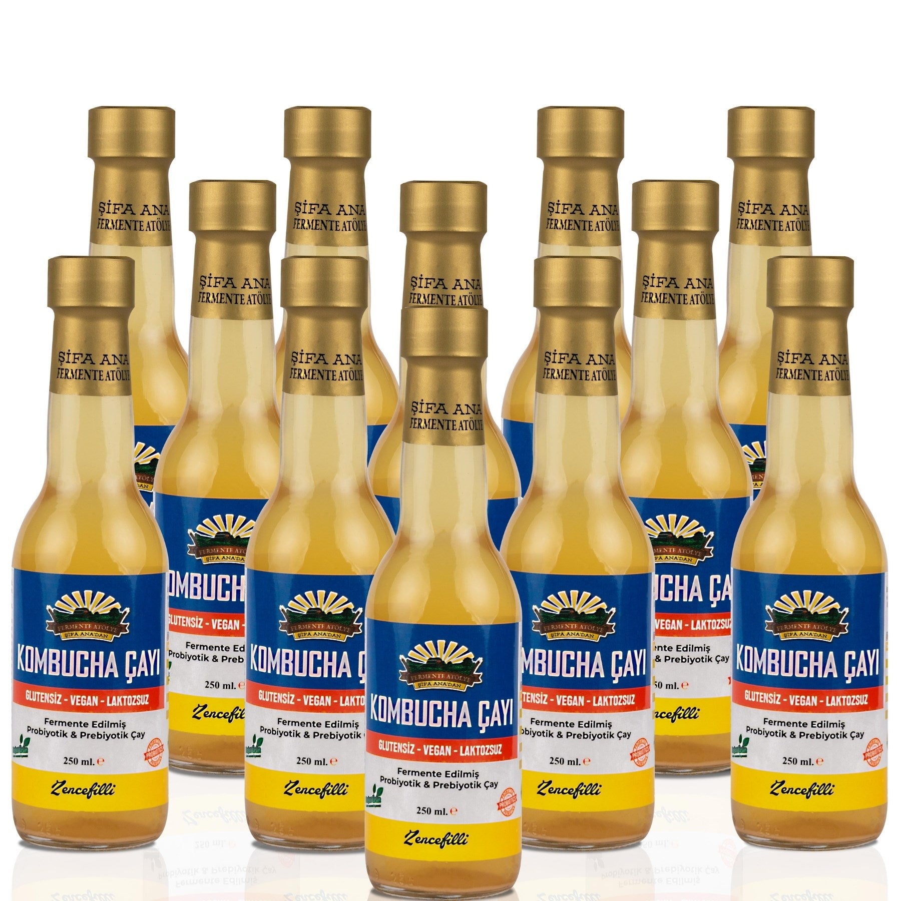 12 Adet Zencefilli Kombucha (250ml.) Cam Şişede