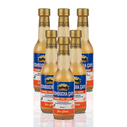 6 Adet Taze Çilekli Kombucha (250ml.) Cam Şişede