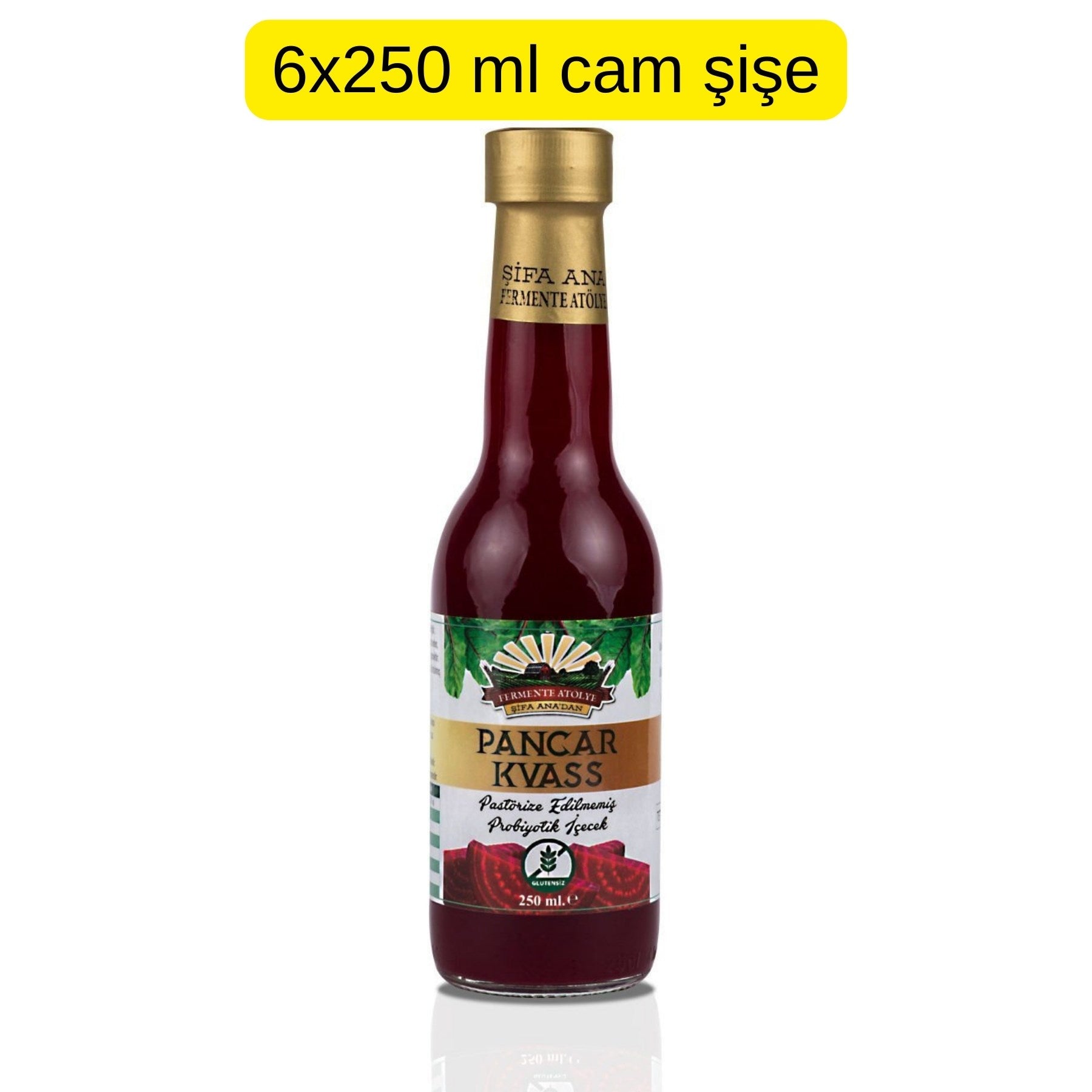 6 Adet Pancar Kvass (250ml.) Cam Şişede