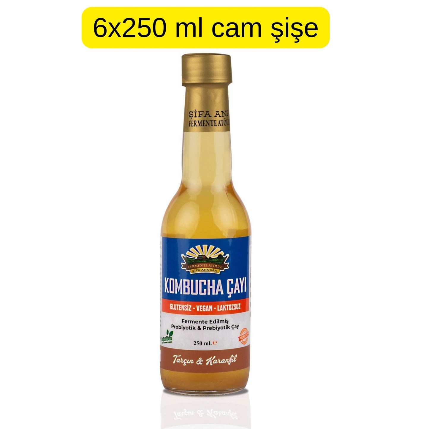 6 Adet Tarçın & Karanfil Kombucha (250ml.) Cam Şişede