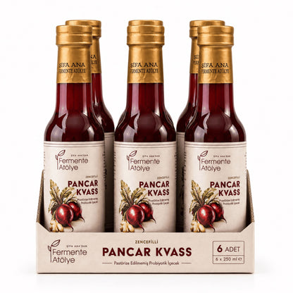 6 Adet Zencefilli Pancar Kvass (250ml.) Cam Şişede