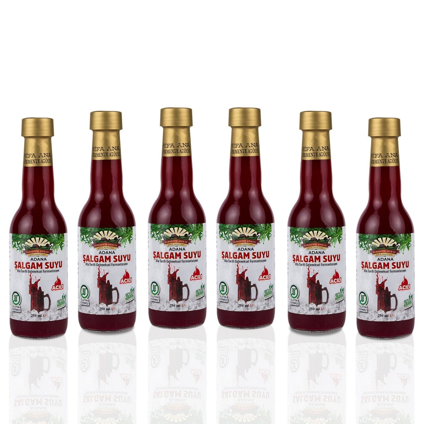 6 Adet Adana Şalgamı (250ml.) Cam Şişede (acılı)