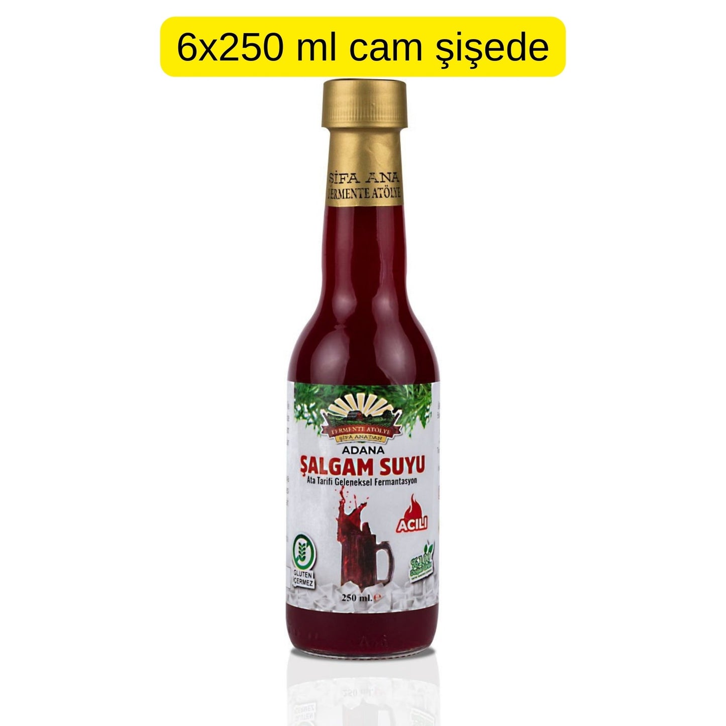 6 Adet Adana Şalgamı (250ml.) Cam Şişede (acılı)