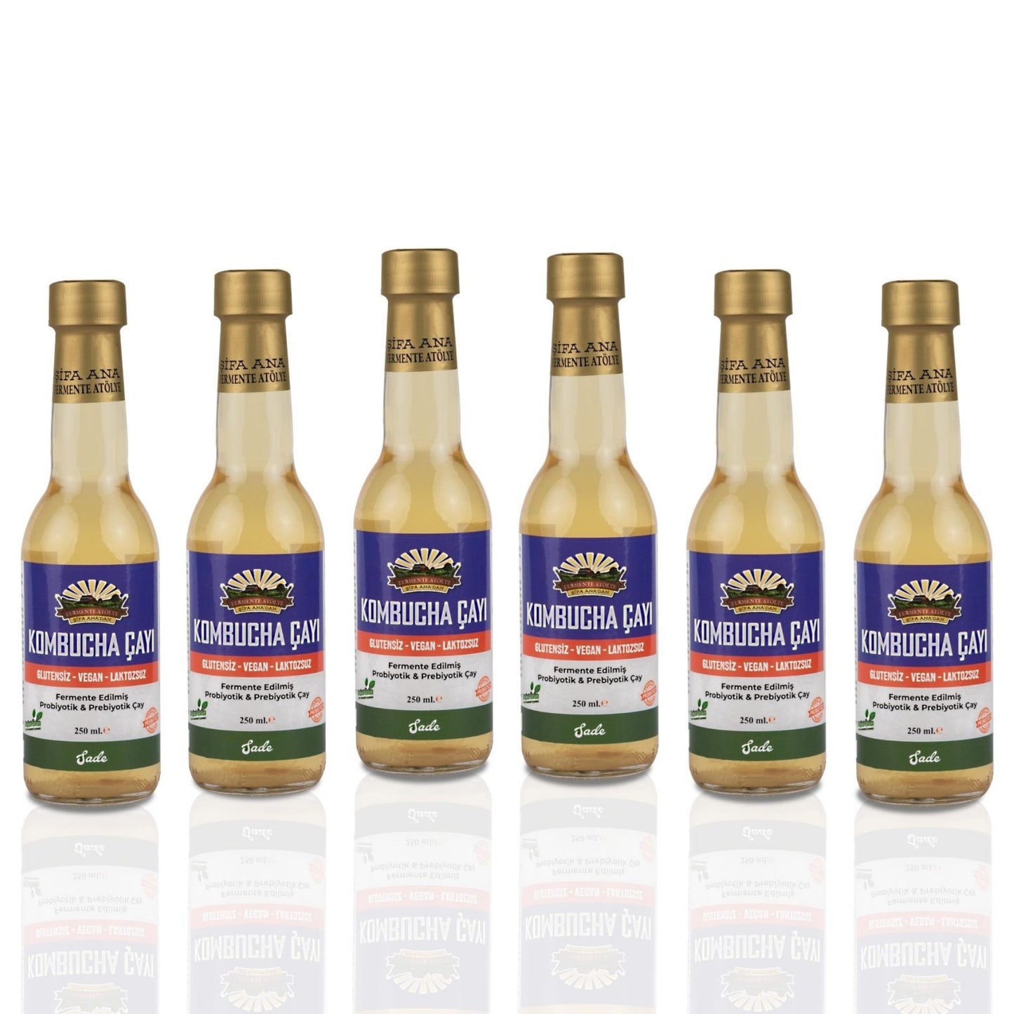 6 Adet Sade Kombucha (250ml.) Cam Şişede