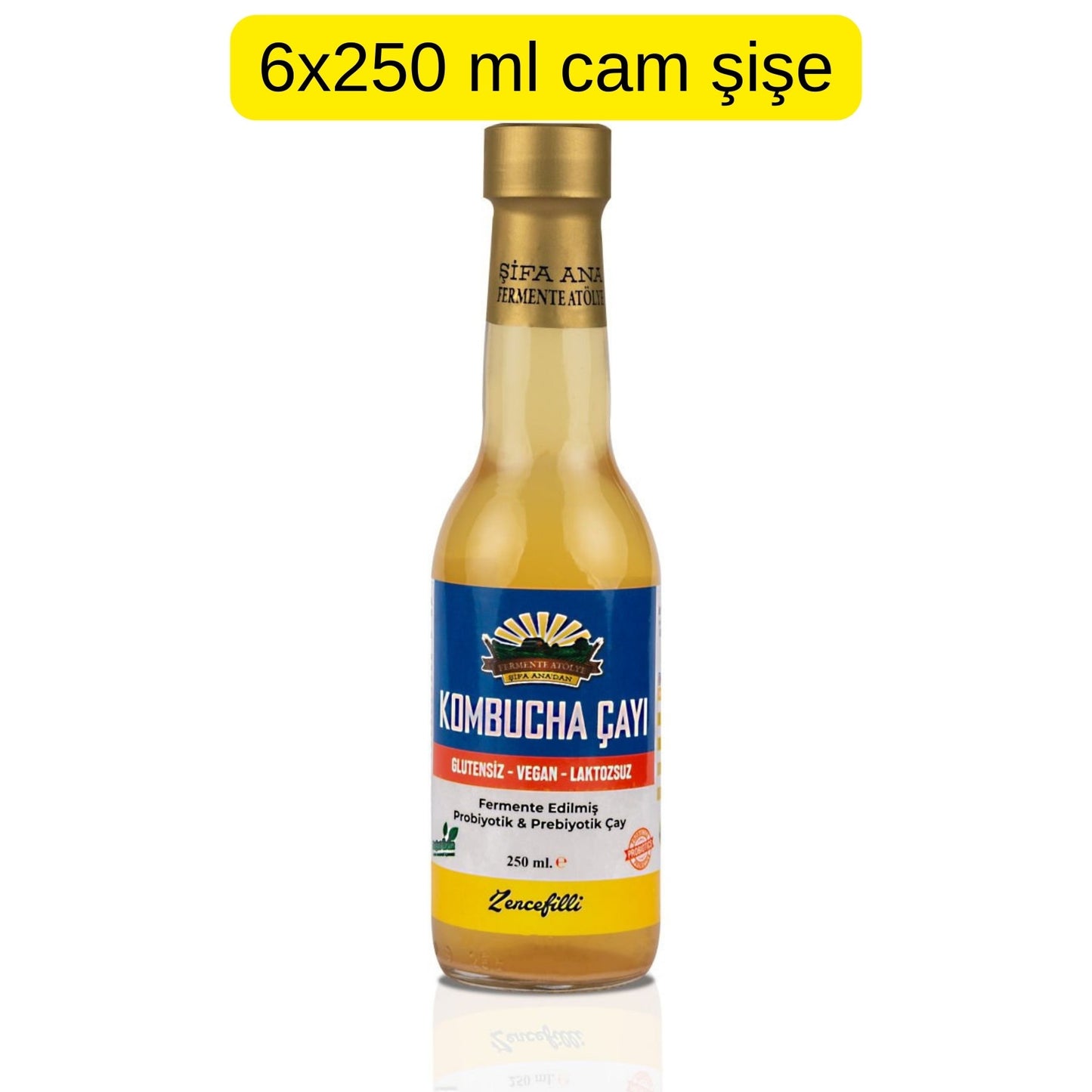 6 Adet Zencefilli Kombucha (250ml.) Cam Şişede