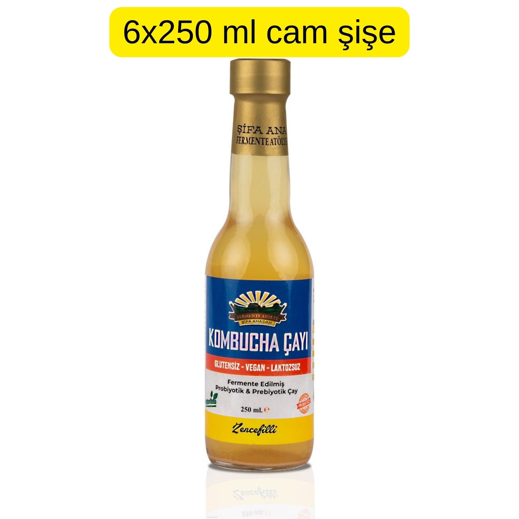 6 Adet Zencefilli Kombucha (250ml.) Cam Şişede