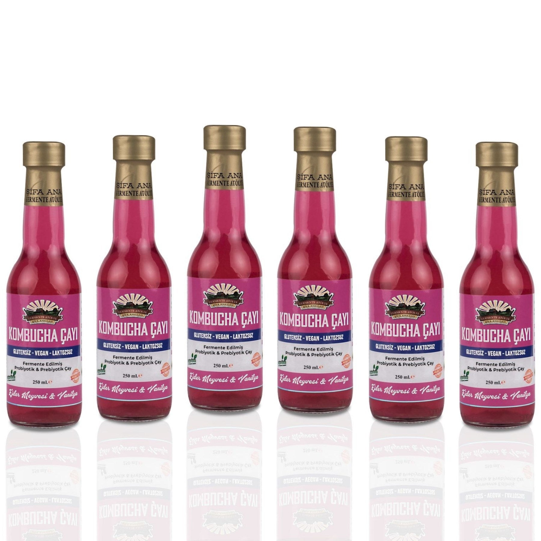 6 Adet Ejder Meyveli & Vanilyalı Kombucha (250ml.) Cam Şişede