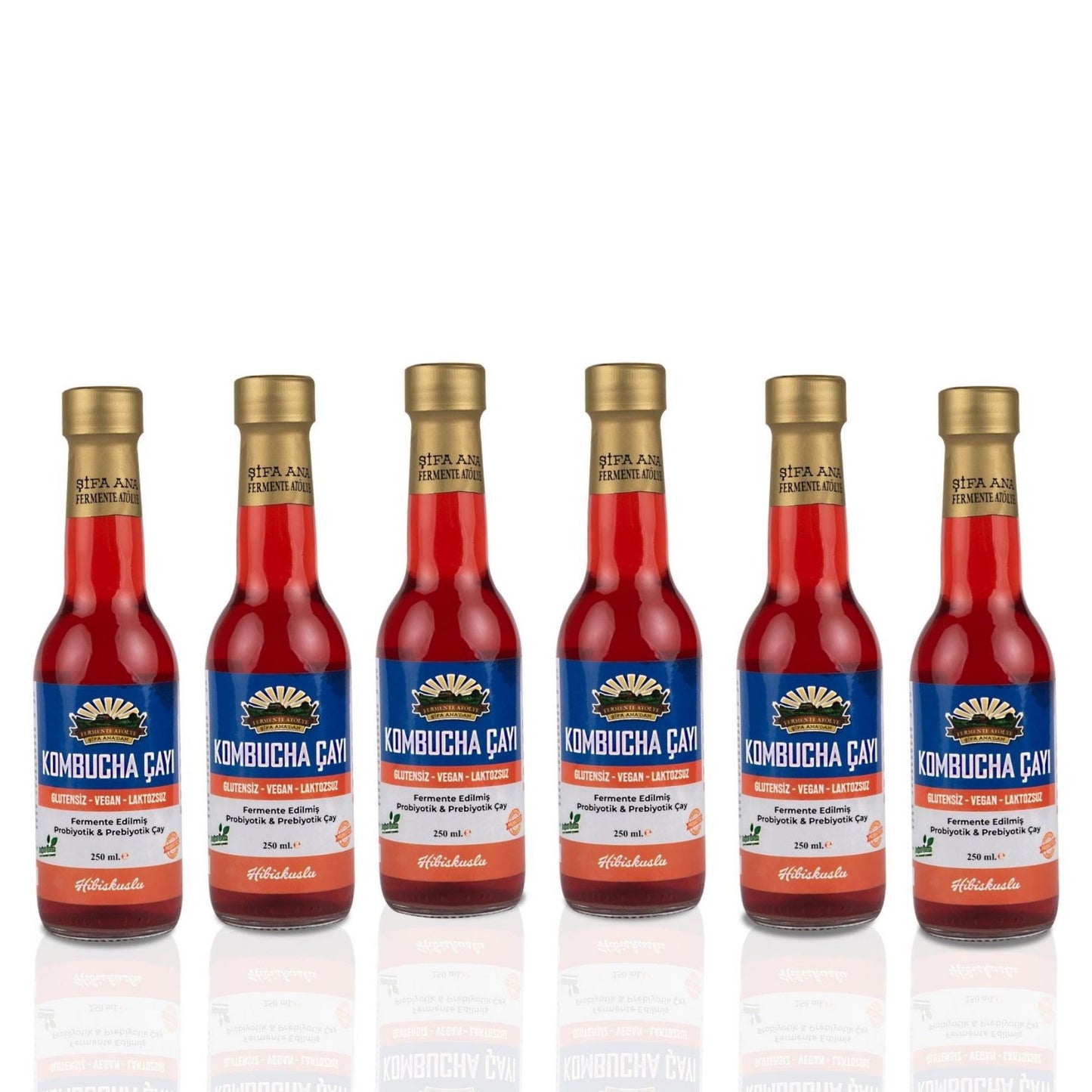 6 Adet Hibiskuslu Kombucha (250ml.) Cam Şişede