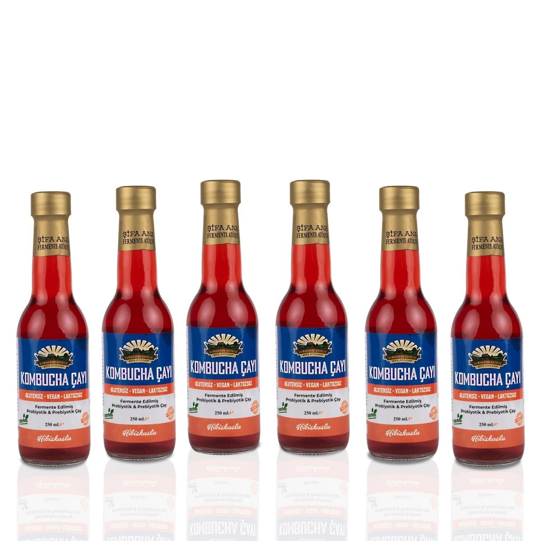 6 Adet Hibiskuslu Kombucha (250ml.) Cam Şişede