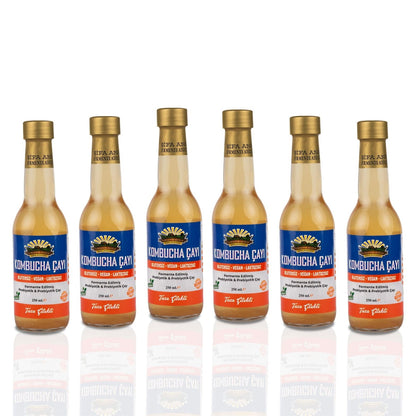 6 Adet Taze Çilekli Kombucha (250ml.) Cam Şişede