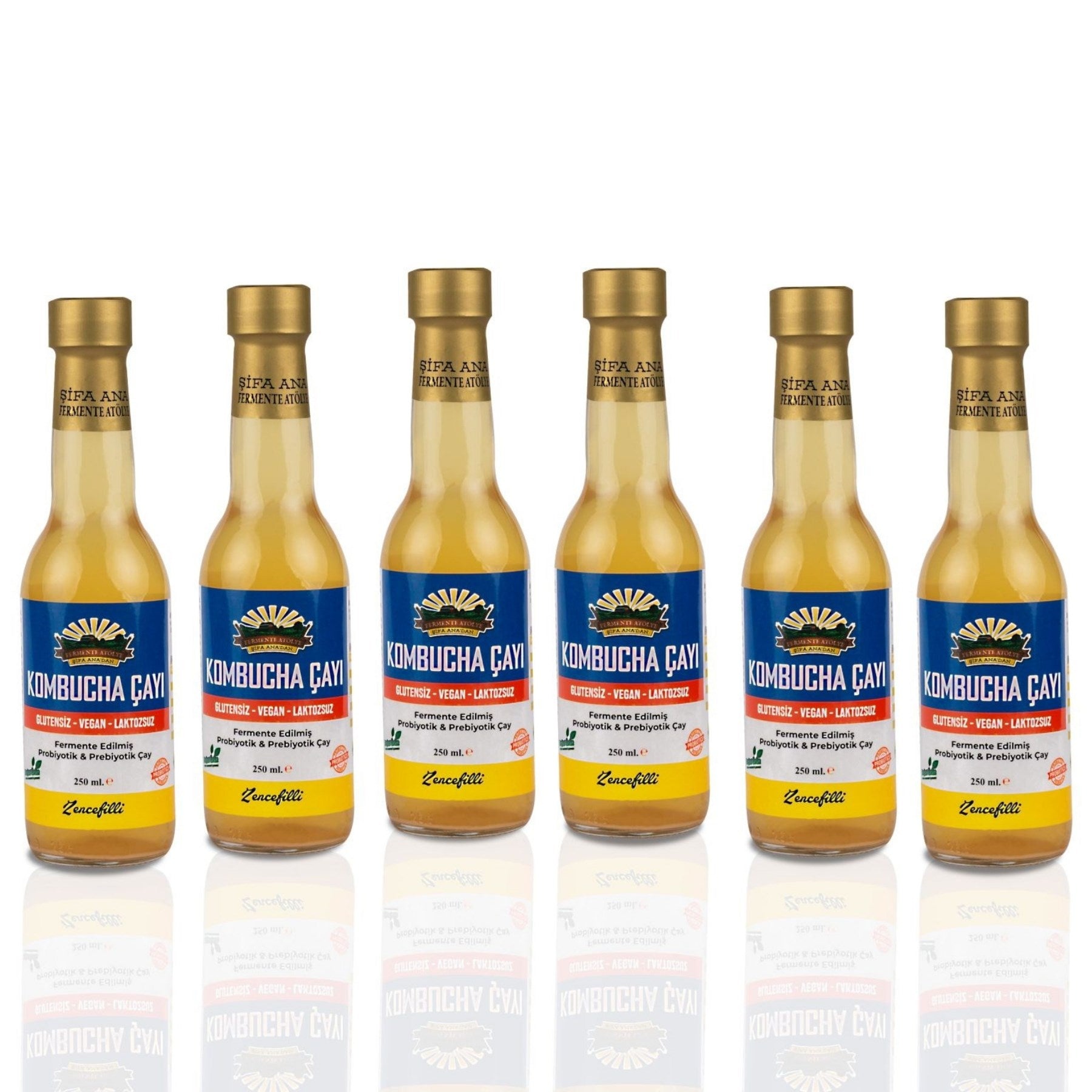 6 Adet Zencefilli Kombucha (250ml.) Cam Şişede